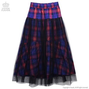 LISTEN FLAVOR See-through Layered Plaid Long Skirt Red