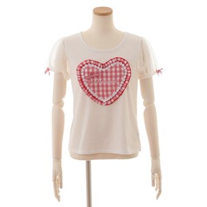 LIZ LISA Heart Gingham Puff Sleeve T-Shirt Red