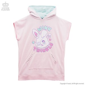 LISTEN FLAVOR Twinkle Bunny Short Sleeve Hoodie Baby Pink