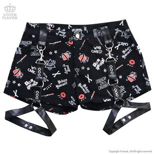 LISTEN FLAVOR Patterned Shorts w/ Garter Belt Black M