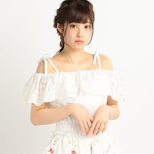 LIZ LISA Fruit Print Embroidered Off-Shoulder Top White