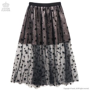LISTEN FLAVOR Star Tulle Layered Skirt Black