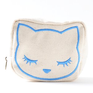Osumashi Pooh-chan Canvas Embroidered Pouches Blue