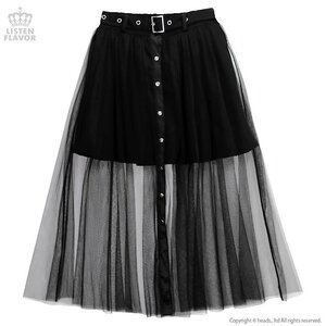 LISTEN FLAVOR Front Snap Tulle Long Skirt Black
