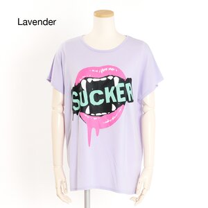 Listen Flavor Horror Lips Box Wide Cut Saw T-Shirt w/ Necklace Lavender