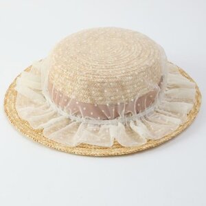 Honey Salon Dot Tulle Boater Beige