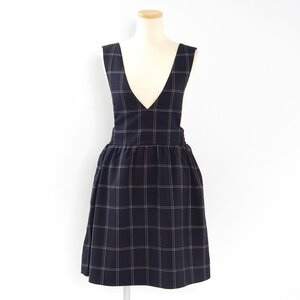 OLIVE des OLIVE Comfy Tartan Plaid Pinafore Dress Navy