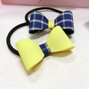 Le cocone Plain x Checkered Ribbon Hair Band Set Yellow