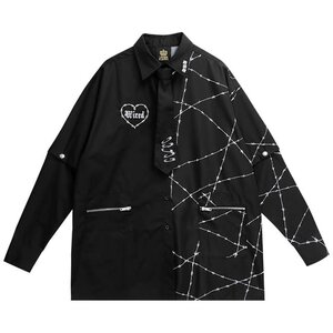 LISTEN FLAVOR Barbed Wire 2-Way Shirt w/ Necktie Black