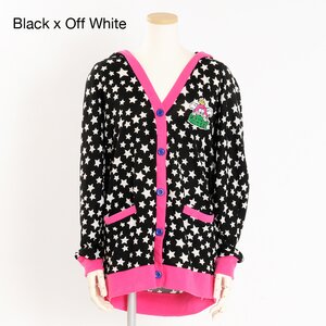 Listen Flavor Creepy Monster Star Patterned All Over Dolman Hoodie Cardigan Black × Off White