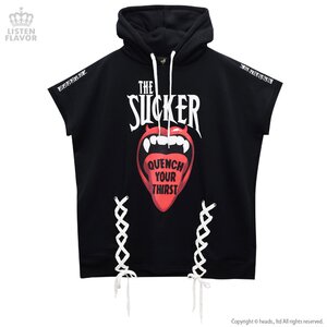 LISTEN FLAVOR Vampire Lace-Up Big Hoodie Black