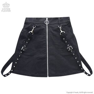 LISTEN FLAVOR Zip-Up Detail Skirt w/ Suspenders Black