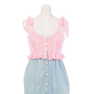 Swankiss Knit Denim Dress Pink