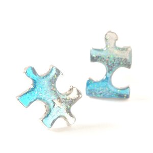 Celestial Puzzle Piece Earrings Blue & Silver