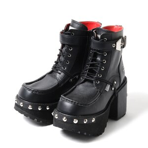 YOSUKE 2015SS Stud Cross Laced Boots Black 24.5
