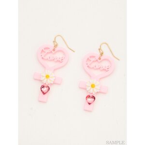 Swankiss Heart Cross Earrings Pink