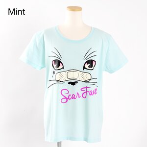 LISTEN FLAVOR Cat Face Cutsew T-Shirt Mint