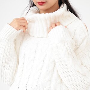 LIZ LISA Loose Turtleneck Open Shoulder Knit Top White
