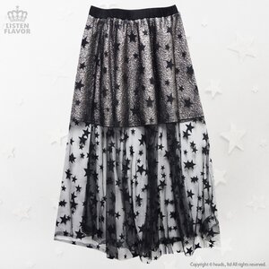 LISTEN FLAVOR Star Tulle See-Through Layered Skirt Black