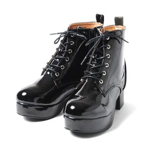 YOSUKE 2015SS Simple Design Short Boots Black Enamel L