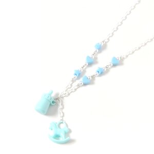 milklim Baby Bottle & Rocking Horse Necklace Light Blue