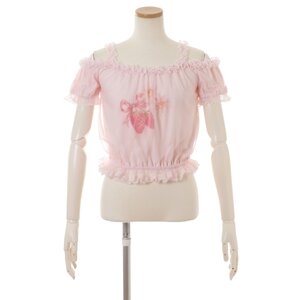 LIZ LISA Daisy Berry Puff Open Shoulder Blouse Pink