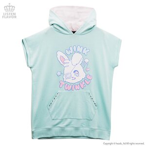 LISTEN FLAVOR Twinkle Bunny Short Sleeve Hoodie Mint