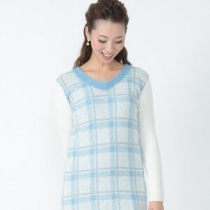 Honey Salon Check Knit Dress White/Blue