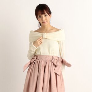 LIZ LISA Big Ribbon Ribbed Knit Dress White