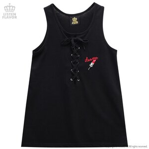LISTEN FLAVOR Liar Rouge Lace-Up Tank Top Black
