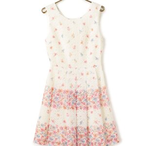 LIZ LISA Lace Striped Flower Dress White