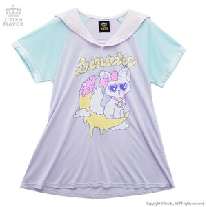 LISTEN FLAVOR Lunatic Cat Short Sleeve Long Sailor Shirt Lavender