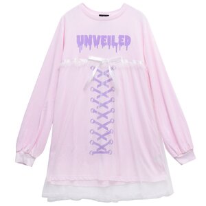 LISTEN FLAVOR Secret Veil Tulle Ribbon Cutsew Dress Baby Pink