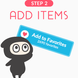 Click the "Add to Favorites" button on a product page, or the grey heart symbol at the bottom right of a product thumbnail.