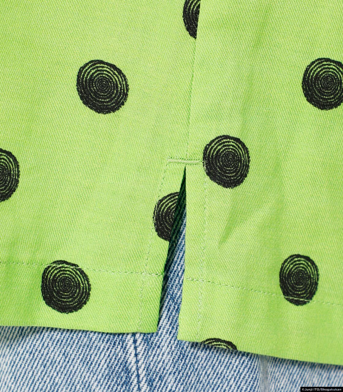 Junji Ito R4G Uzumaki Dots Green Open Collar Shirt