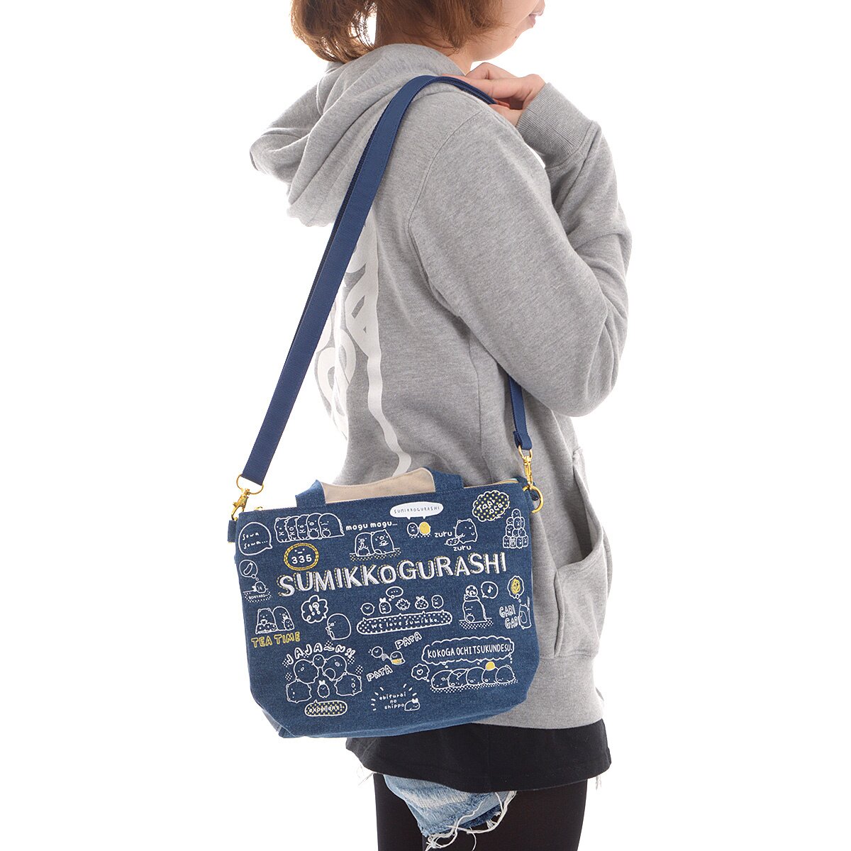 トートバッグ SATUR Scrunchy mini tote and cross bag sky blue Japan Mofusand Mini Tote Bag - Cat : Shark Nyan Pastel Blue