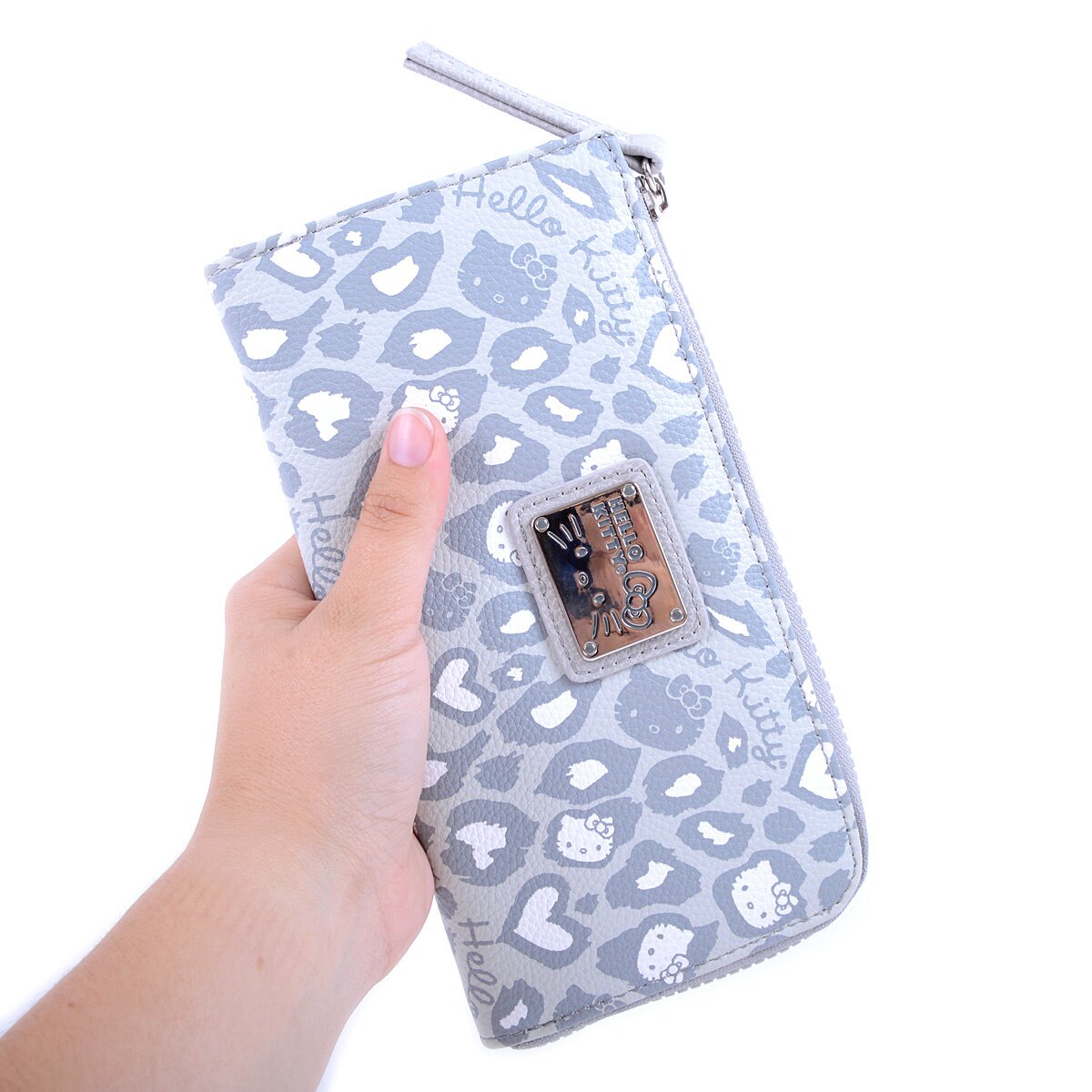 Hello Kitty Light Gray & White Leopard Half-Zip Wallet