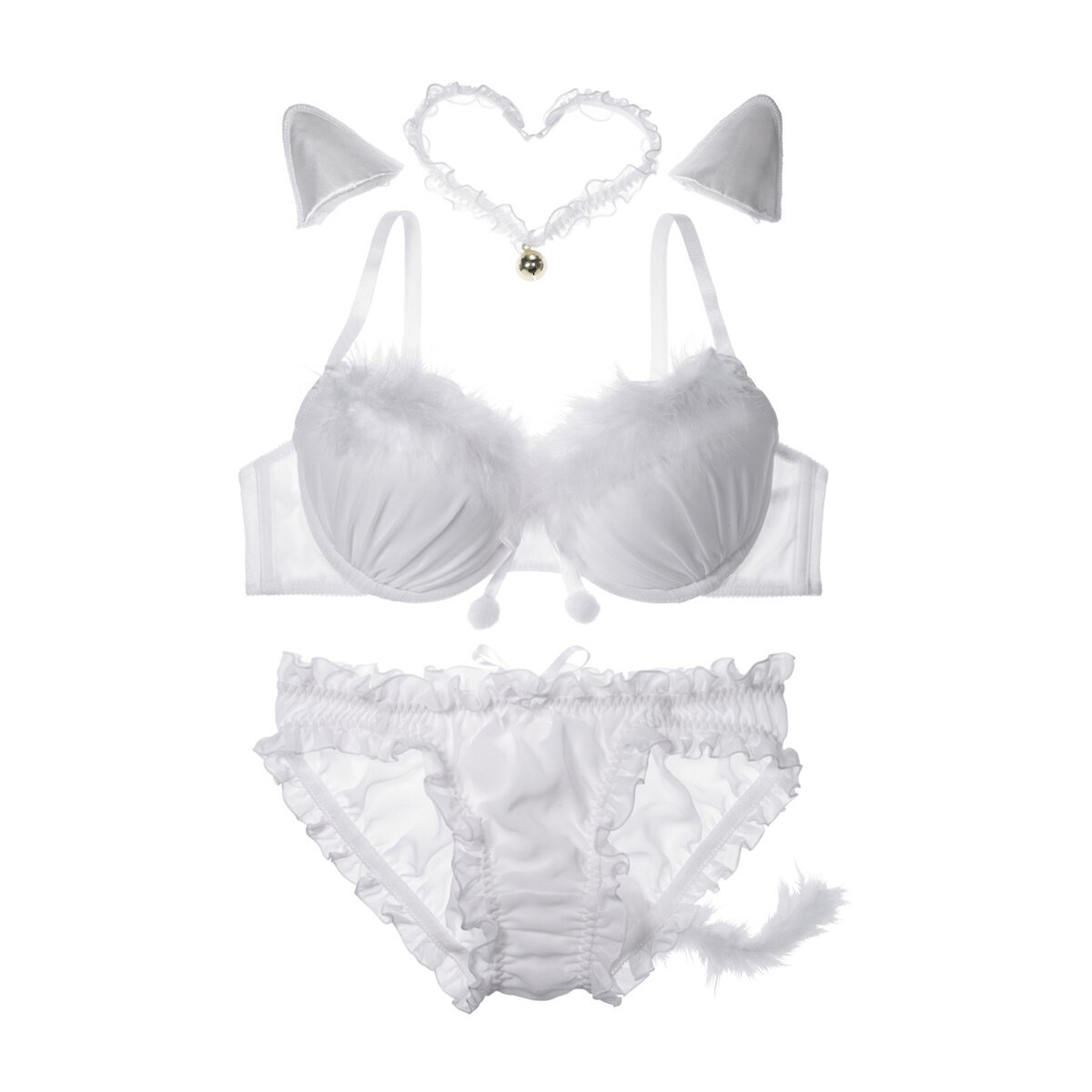 Luxurious White Cat Plush Bra Set - Soft and Sexy Women's Underwear –  KEMOLENE™