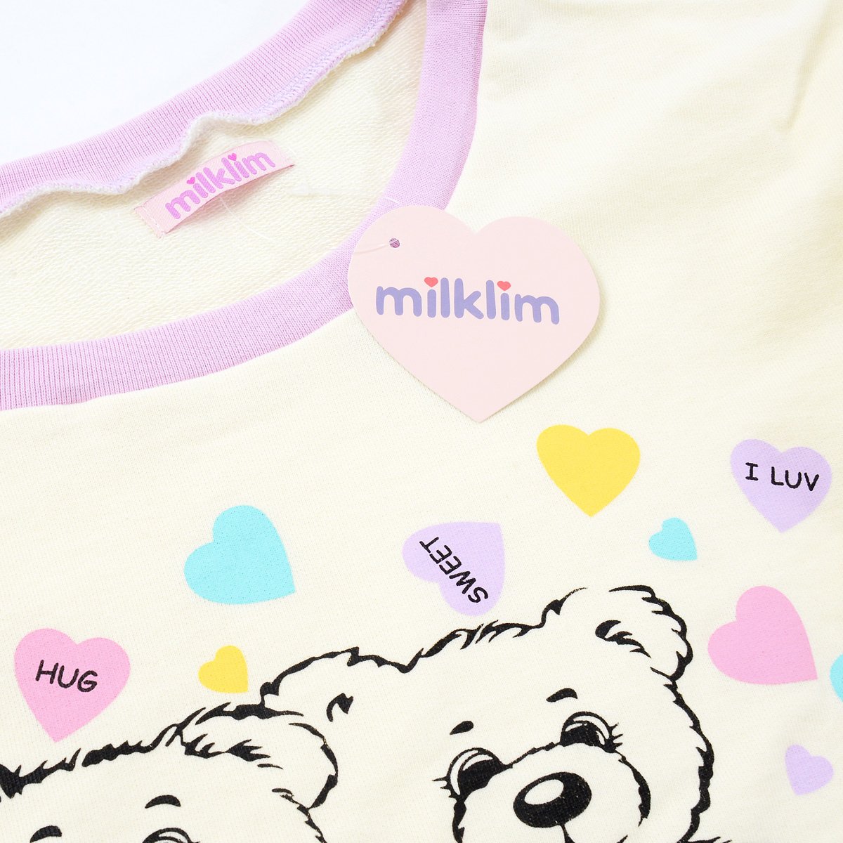milklim ミルクリーム くまボタン ドット柄 スウェット　ンク ゆるだぼ milklim Twin Bears Sweatshirt: milklim - Tokyo Otaku Mode (TOM)
