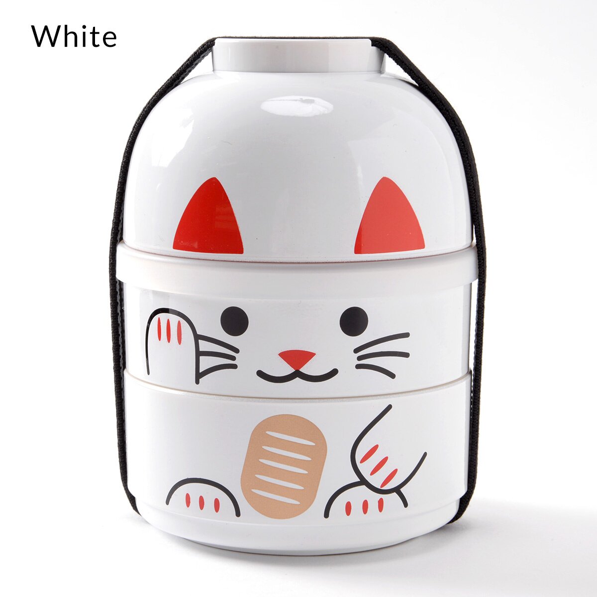 Hakoya Large Kokeshi Two-Stage Lunch Beckoning Cat White 52679