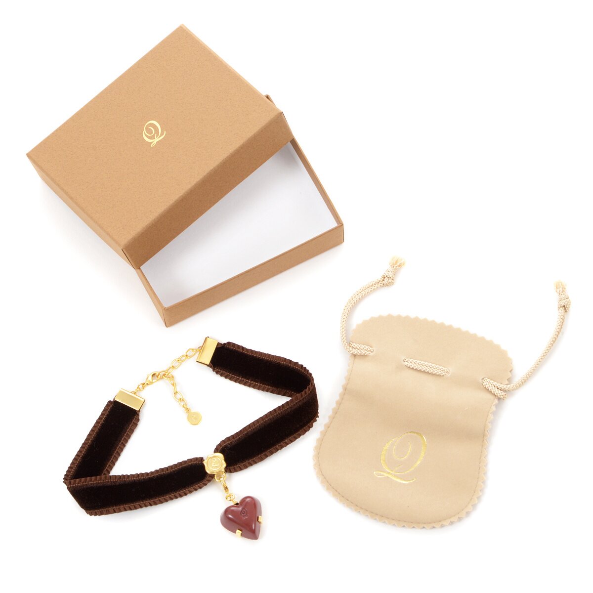 Q-pot. Velvet Ribbon Choker w/ Amour Rouge Chocolate Charm