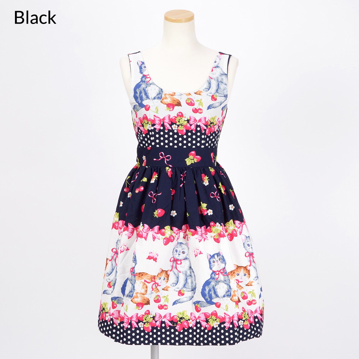 black dress with strawberries Strawberry Embroidered Dress Black / 4 (AU) main image 1