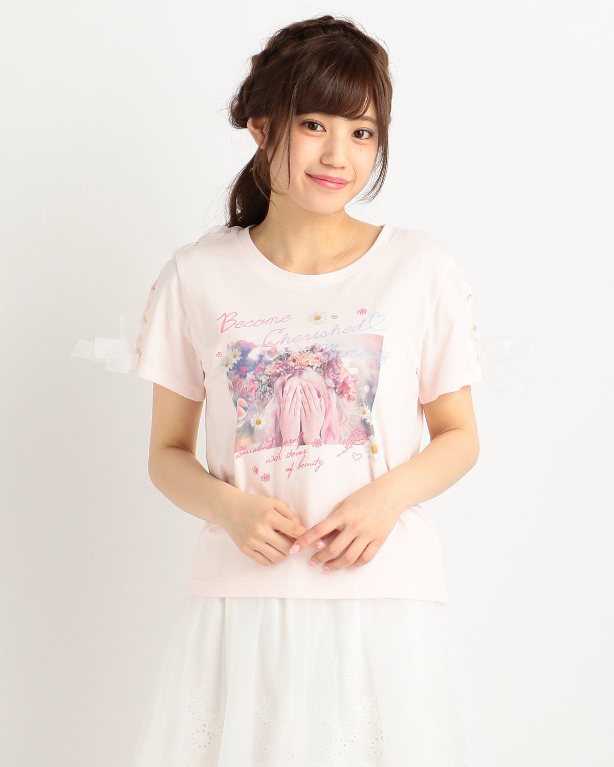 LIZ LISA Lace-Up Sleeve T-Shirt