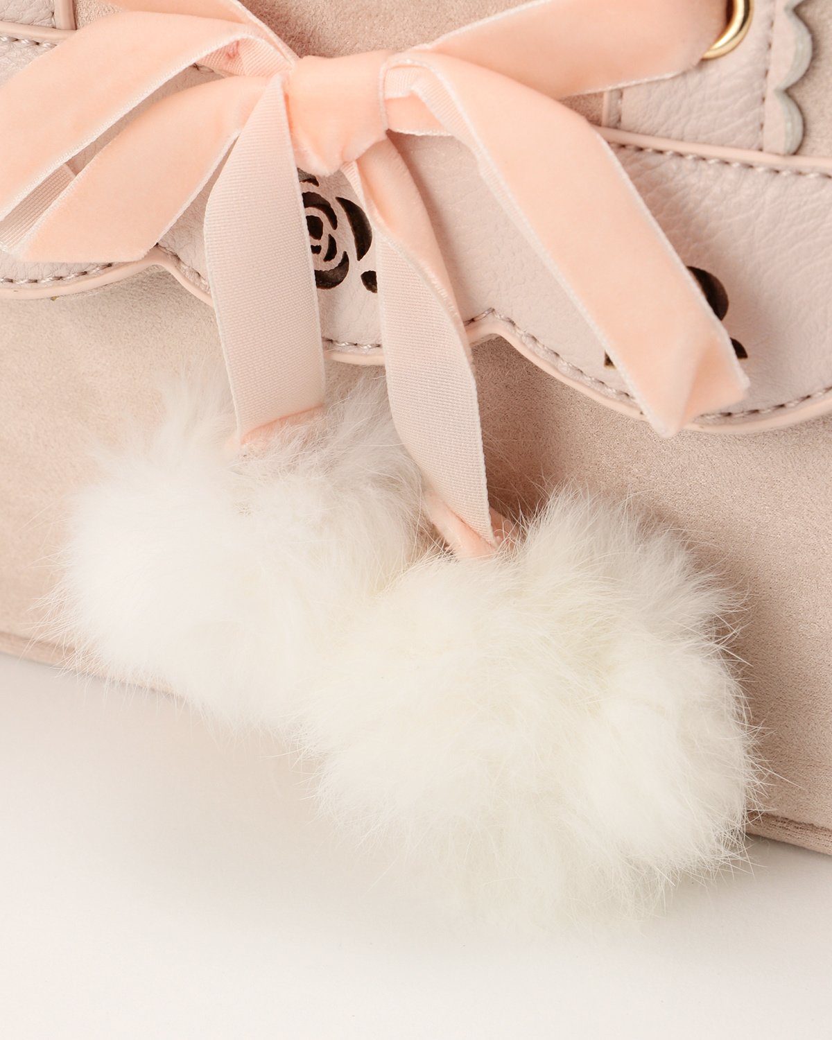 LIZ LISA Burgundy Lace-Up Bow Top Handle Backpack with White Pom Poms LIZ LISA Lace-up Pom Pochette: LIZ LISA - Tokyo Otaku Mode (TOM) main image 3