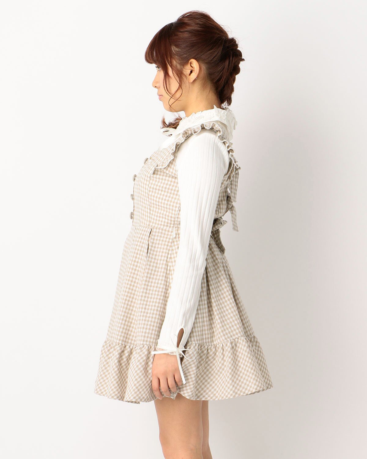 LIZ LISA Gingham Embroidery Pinafore Dress