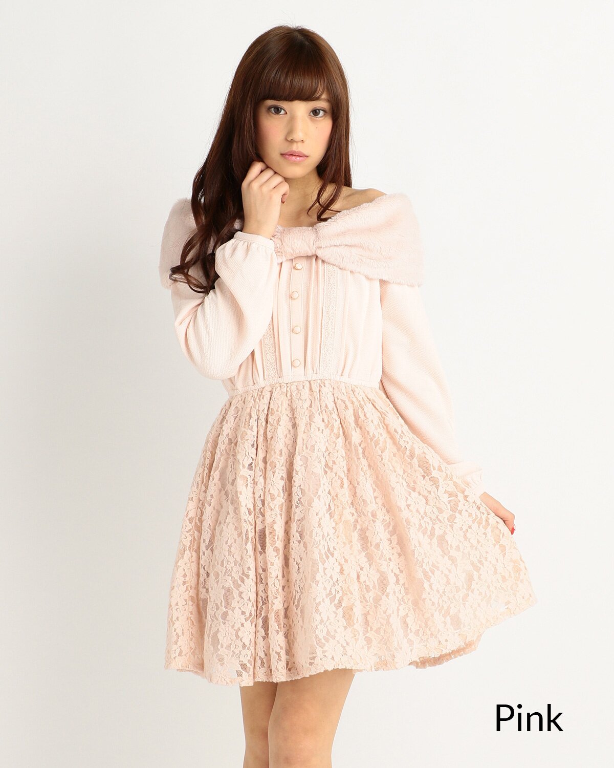 LIZ LISA Faux Fur & Jacquard Lace Long-Sleeved Dress - Tokyo Otaku Mode  (TOM)