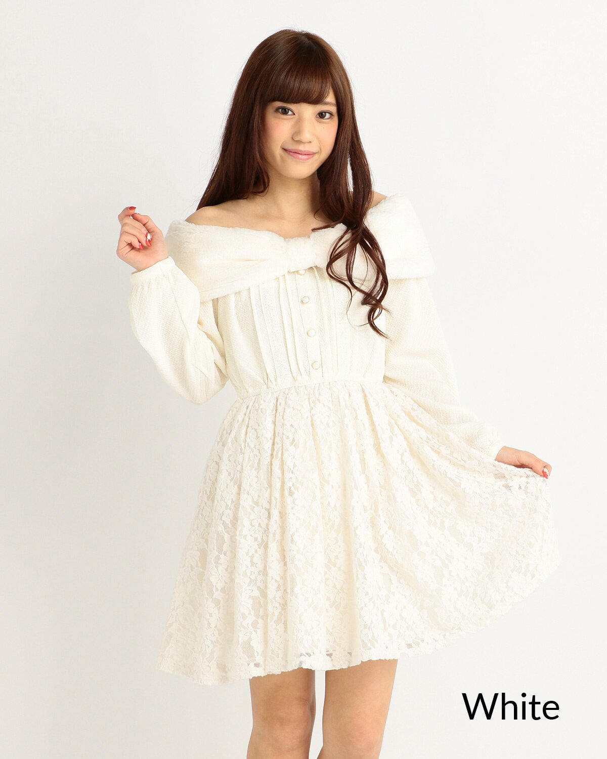 Liz Lace Long Sleeve Mini Dress in White | Size Large | 100% Cotton | American Threads