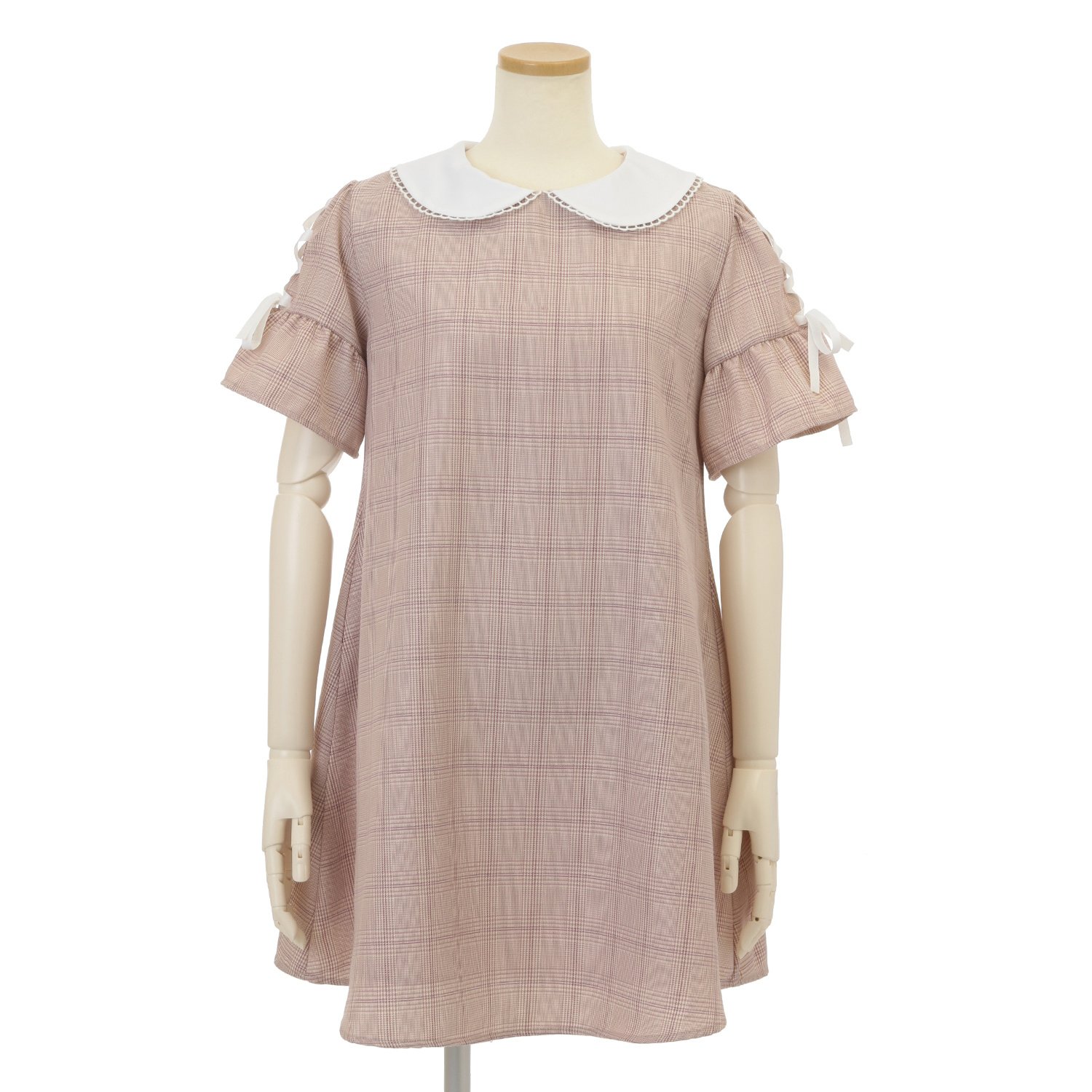 LIZ LISA Checkered Dress Long Sleeve Ribbon Brushed