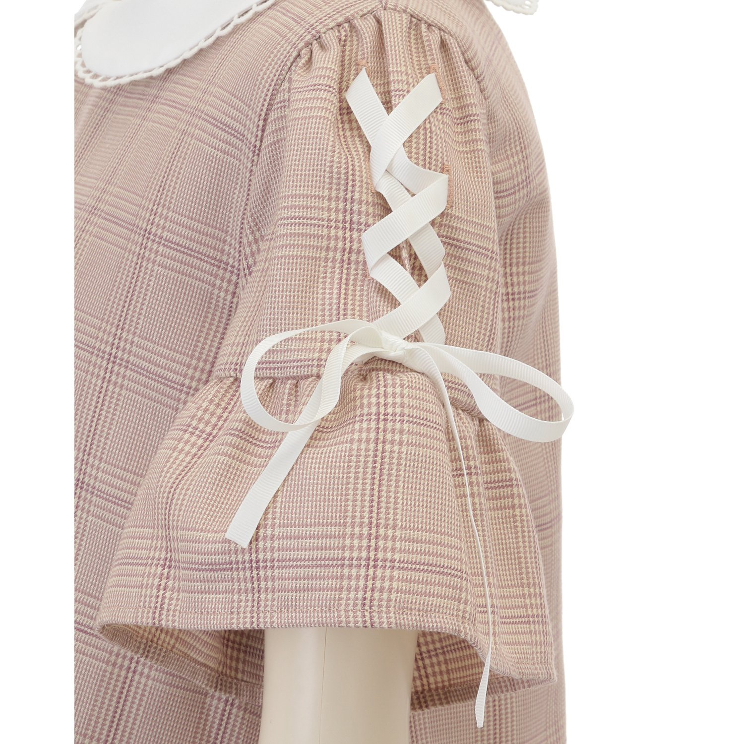 LIZ LISA Checkered Dress Long Sleeve Ribbon Brushed