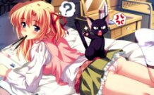 Anime Manga Cute School Girl With Cat 